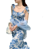 2025 Summer New Slings Sexy Style Dress French Temperament Waist Thin Fish Tail Crumb Dress Dress Woman