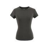 Spice Girls Summer Shoulder Round Neck Short Sleeves To Cool Waist Feel Fashion Basic Solid Color T-Shirt Set Short Sleeve Top