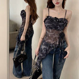 Vintage Fainted Three-Dimensional Rose Sling Vest Women Autumn New Hottie Sexy Irregular Blouse