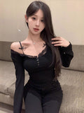 Ins Pure Hottie Fake Two Lace Long-Sleeved T-Shirt Girls Autumn And Winter Splicing Repair Bottom Sexy Bottom Top Girl