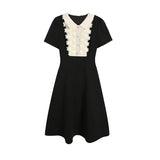 Korean Version Of Large-Size Women's Fat Mm Black Dress Women's Summer French Lace Dolls To Receive Skinny Black Dress