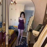 Temperament Purple Femininity Sling Dress Women Autumn New Body Inside The Bottom Hot Girl Ass Skirt Tide
