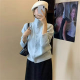 KANING Gentle Wind And High-Collar Soft-Collared Sweater Women 2026 Autumn And Winter New Korean Buckle Knitted Open Shirt