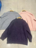 KANING Purple Round Collar Collar Sweater Women 2026 Autumn And Winter New Retro Lazy Wind Loose Solid Knitwear