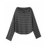 Lazy Wind Collared Shoulder-Striped Women's Spring And Autumn Long-Sleeved Loose T-Shirt Retro Wasteland Casual Blouse