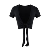 Belt Shawl Short-Sleeved T-Shirt Design Small Irregular Draw Blouse Short T-Shirt Summer