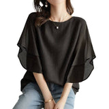 9 Color Day 2026 Summer New Short-Sleeved Bat Shirt Loose Round Neck Casual Chiffon