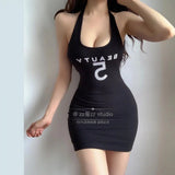 Sports Hanging Neck Sling Dress Female Summer Hottie Sexy Temperament Tight Design Thin Ass Short Skirt