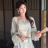 2025 Long Green Sling Skirt Summer New Waist Temperament Hanging Neck New Chinese Dress Two Sets