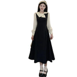 Large-Size Women's Hepburn Wind Fake Two Dresses Spring And Autumn New Rich Gold Style Temperament Super Fairy Long Dress