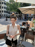 Fashion Polo Clapping Waistless Sleeveless Thin Top Lady 2026 New Summer Single Buckle Digging Shoulder Hanging Neck Vest