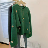 Milk Call Soft Glutinous Glutinous ~ Green Jacket Loose Sweater Women's Autumn And Winter Lazy Sense Of Relaxation
