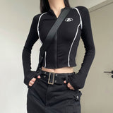 Spring Hottie Style Sexy Colliding Color Splicing Long-Sleeved T-Shirt Female Korean Version Design Tight Inside A Short Top Tide
