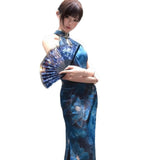 New Chinese Style Elegant Retro Print Open Fork Improved Cheongsam Dress Open Sleeveless Plate Button Dress Woman