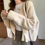 Soft Glutinous Velvet Coarse Stitched Single Buckle 2026 Gentle Wind New Knitted Retro Cardigan Sweater Women's Coat