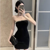 Braed Dress Spring And Summer New Dress Flavor Retro Chic Bag Hip Dress Flashing Shoulder Small Black Dress Woman