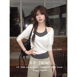[People's Cotton] Han Really Two Pieces Wearing V-Neck Middle Sleeve T-Shirts For Summer Hottie Vests