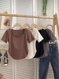 Pure Fashion French Small Sexy Pure Color Short-Sleeved T-Shirt Girl Summer Collar Umbilized Bottom Women's T-Shirt Tide
