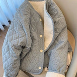Lint Velvet Korean Version Of Chic Age-Reduced Round Collar Broken Cotton Coat Women Autumn And Winter Loose Set Warm Long-Sleeved Cotton Coat