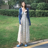 Summer Dress With A Complete Set Of Fashion Age-Less Gentle Syringe Cardigan Sleeveless Floral Sling Dress Two Sets