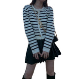 KANING Striped Round Collar Small Fragrant Knitted Cardigan 2026 Autumn French Loose Short Outer Sweater Coat