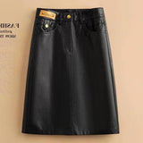 New PU Leather Skirt Women's Half-Skin Dress Temperament High-Waisted A-Character Skirt Slim A-Shaped Bag Hip Skirt