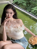 Sweet And Hottie Sexy Three-Dimensional Flowers Small Sling Vest Women Summer New Design Sense Slim Slimming Short Top
