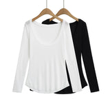 Micro-Permeable Long-Sleeved Top Woman 2025 Spring And Summer Pure Desire Hot Girl Lazy With Thin U-Neck Hoodie Sun Protection T-Shirt