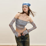 Vintage Sweet Hottie Word Shoulder Long-Sleeved T-Shirt Girl Autumn New Slim Slim Short Top Tide