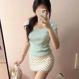 New Summer French Suit Women's Casual Style Short Sleeves On The Body T-Shirt Temperament Wave Half Body Skirt Two