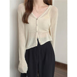 Collar Sunscreen Knitted Cardigan Women's Summer Thin Chic Air-Conditioning Shirt Coat High Waist Thin Short Hooded Top