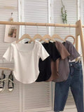 Pure Fashion French Small Sexy Pure Color Short-Sleeved T-Shirt Girl Summer Collar Umbilized Bottom Women's T-Shirt Tide