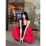 Sexy Babes Splicing Fake Two Sling Vest Women Summer New Slimming Short Umbilly Clad Blouse