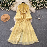 French Gentle Lantern Embroidered Dress Dress Female Spring Korean Version Of Waist Tie With Long Skirt Commuting Temperament