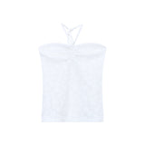Seaside Holiday Style Suit French Rope Smear Vest Top Woman Summer Blue Floral Half Dress Two Sets