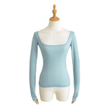 Pure Desire Gentle Wind U Collar Long-Sleeved T-Shirt Girl Autumn Thin Hot Girl Collared Collarbone Slimming Bottom Top