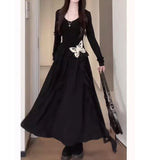 Large-Size French Small Black Dress Irregular Senior Sense Dress Women Autumn Fat MM Thin Sleeve Skirt
