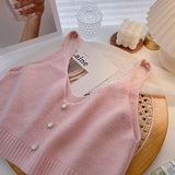 KANING Korean Version Of Sling Knitted Vest 2026 Autumn New V-Neck Vest Folded Knitted Shirt