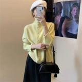 KANING Gentle Wind And High-Collar Soft-Collared Sweater Women 2026 Autumn And Winter New Korean Buckle Knitted Open Shirt