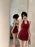 Famous Wind Chain Hanging Neck Tied With Evening Dress Sling Skirt Women's Summer Pure Lusty Sexy Back To The Waist Dress