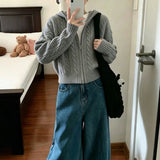 LEKA Korean Version Of The Jasmine Hooded Zip Knitted Cardigan 2026 Autumn And Winter New Women's Short Sweater Coat Top