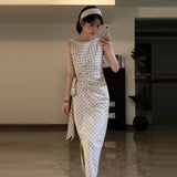 French Wave Point Sleeveless Dress Women's Summer High-End Temperament To Close The Waist Small Bag Hip Long Skirt