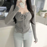 Ins Tide Women Feel Pure Desire Short Strap Bra Long Sleeves Bottom Topie Women Tight T-Shirt