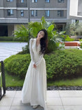 Pure Desire Deep V Temperament Dating White Dress Woman 2025 Autumn New Banquet Lace Dress