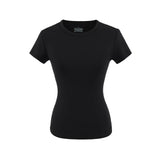 Spice Girls Summer Shoulder Round Neck Short Sleeves To Cool Waist Feel Fashion Basic Solid Color T-Shirt Set Short Sleeve Top
