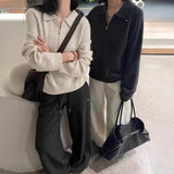 Kaning Lazy Half Zippered Knitted Women 2026 Autumn Winter New Polo Collar Jumper Sweater