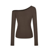 Pure Hot Girl Slimming Thin Shoulder Long-Sleeved T-Shirt Women's Early Autumn Design Feeling Hit-Shirt Student Top