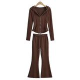 Spice Girls Hooded Back Strapped Night Running Set Horn Pants Casual Trousers Two-Piece Zipper Open Shirt