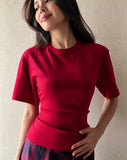 Sexy Slim Slim Thin Round Collar Solid Color Short-Sleeved Women's T-Shirt Summer Tie With Waist Pure Desire Casual T-Shirt Top Girl