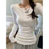 Spice Girls Button Slim Thin Long-Sleeved T-Shirted Women 2026 Spring And Autumn Simple Inside The Shoulder Student Top